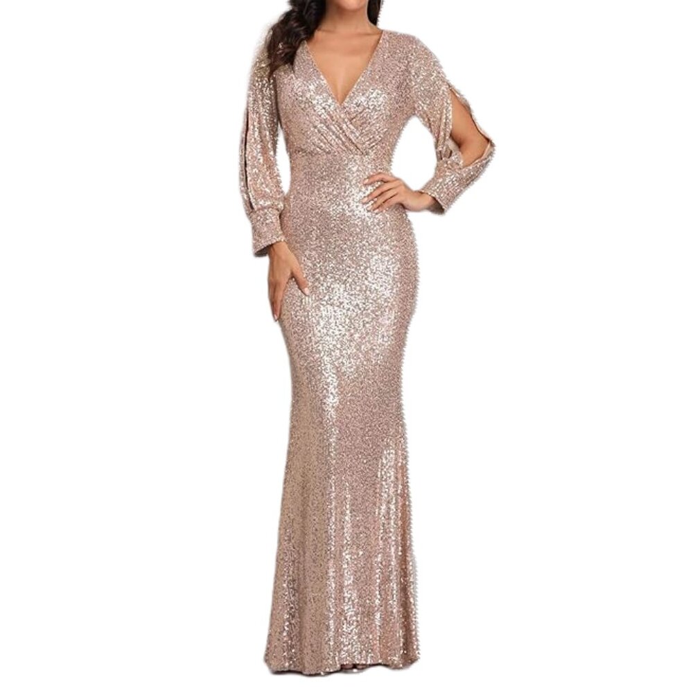 MOOSSIS Sequin Fishtail Maxi Dress